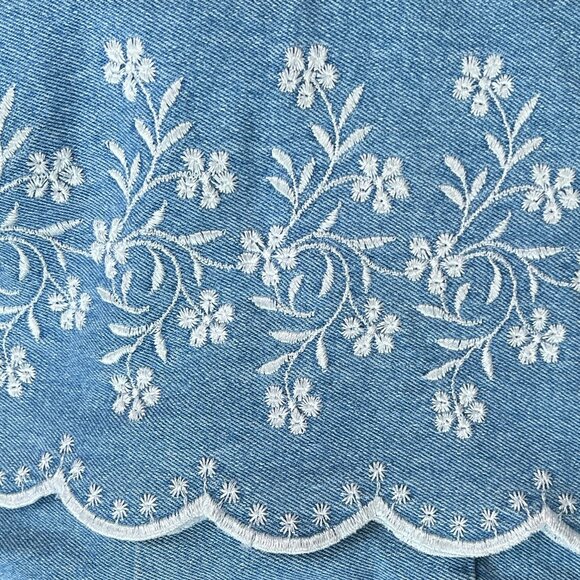 Vintage Floral Embroidered Mini Skirt Denim Jean Feminine Dainty Coastal Cowgirl - Picture 6 of 7